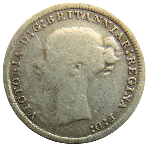 1868 Queen Victoria Young Head Silver Threepence Coin - Great Britain