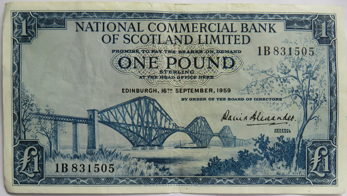 1959 National Commercial Bank of Scotland Limited £1 One Pound Banknote