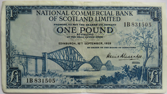 1959 National Commercial Bank of Scotland Limited £1 One Pound Banknote image 1