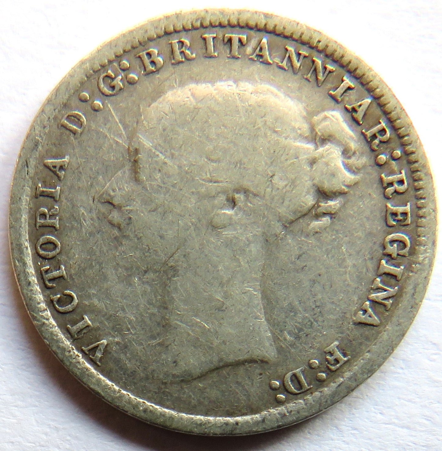 1868 Queen Victoria Young Head Silver Threepence Coin - Great Britain