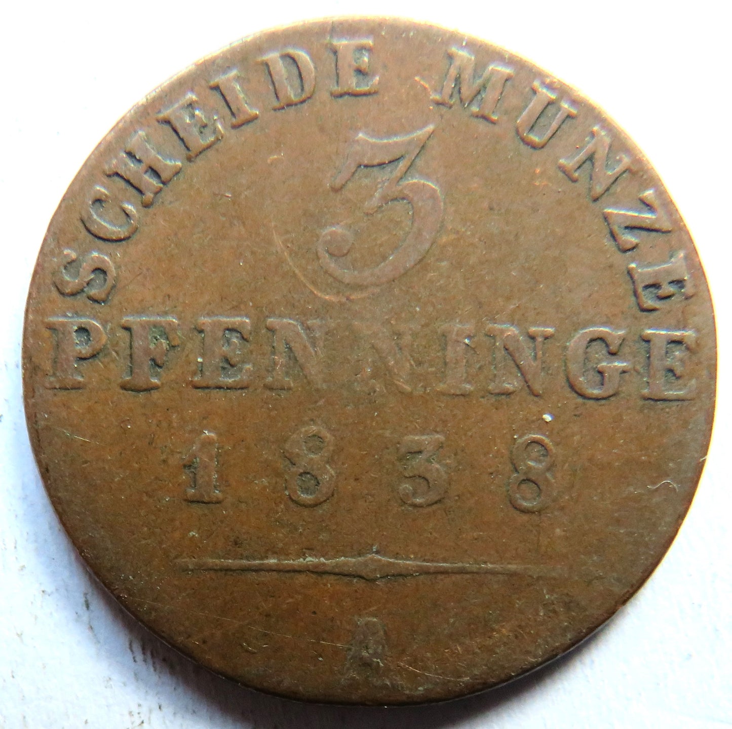 1838-A German States Prussia 3 Pfennig Coin