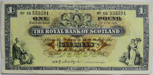1965 The Royal Bank of Scotland £1 One Pound Banknote image 1