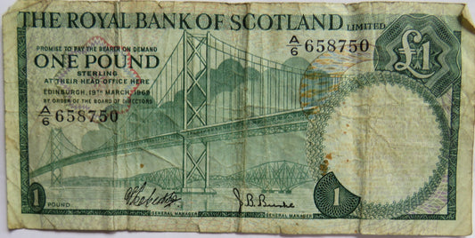 1969 The Royal Bank of Scotland £1 One Pound Banknote image 1