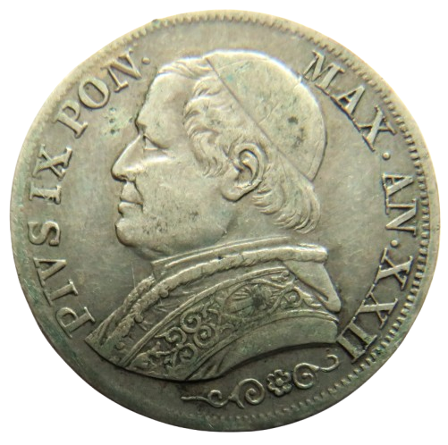 1868 Italian Papal States Silver 1 Lira Coin