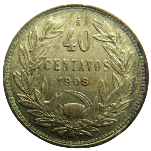 1908 Chile Silver 40 Centavos Coin