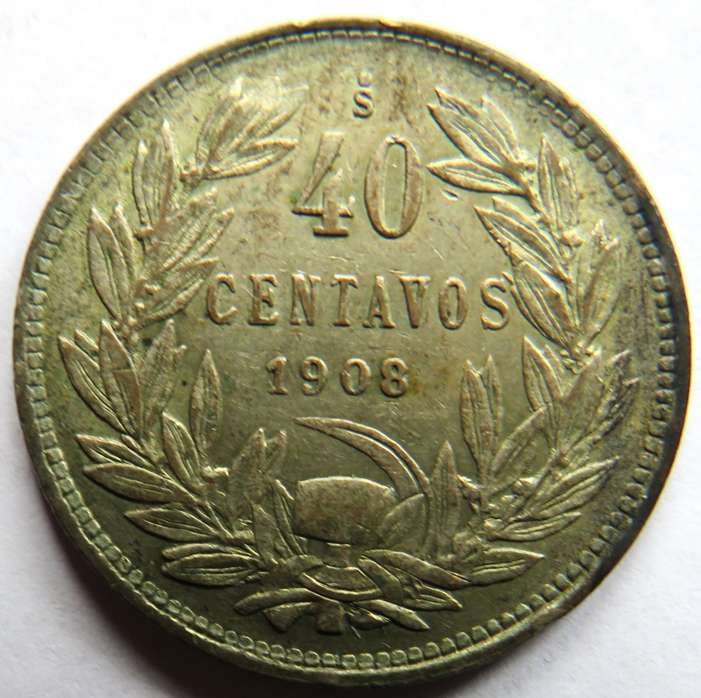 1908 Chile Silver 40 Centavos Coin