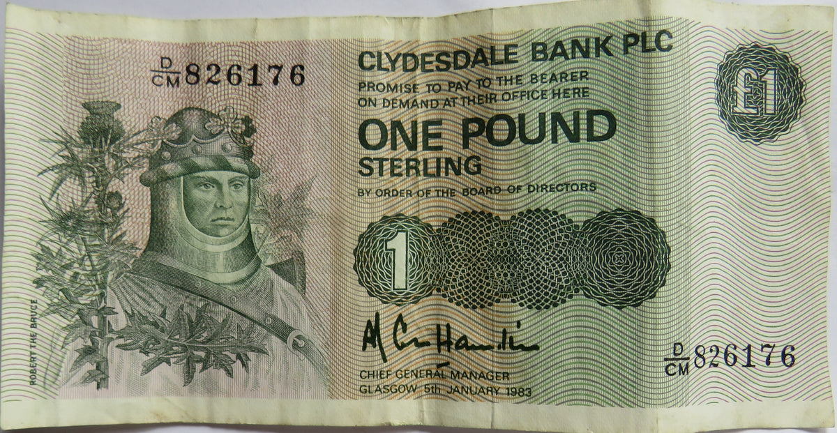 1983 Clydesdale Bank Plc £1 One Pound Banknote