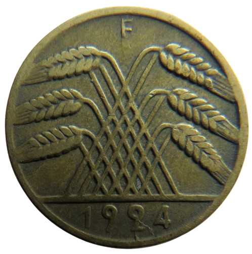 1924-F Germany - Weimar Republic 10 Reichspfennig Coin