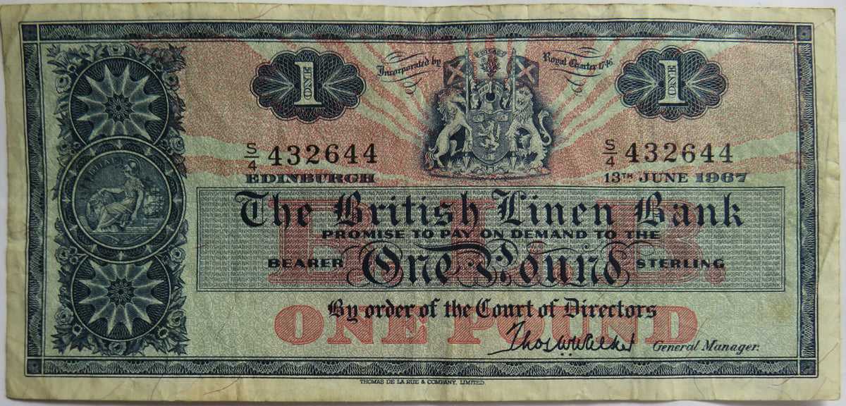 1967 The British Linen Bank £1 One Pound Banknote