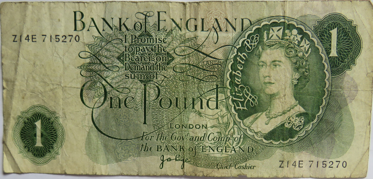 C.1970 Bank of England £1 One Pound Banknote J.B. Page (Z14E)