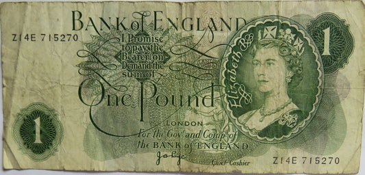 C.1970 Bank of England £1 One Pound Banknote J.B. Page (Z14E)