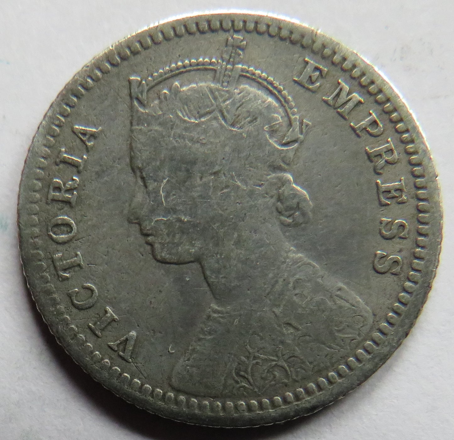 1889 Queen Victoria India Silver 1/4 Quarter Rupee Coin