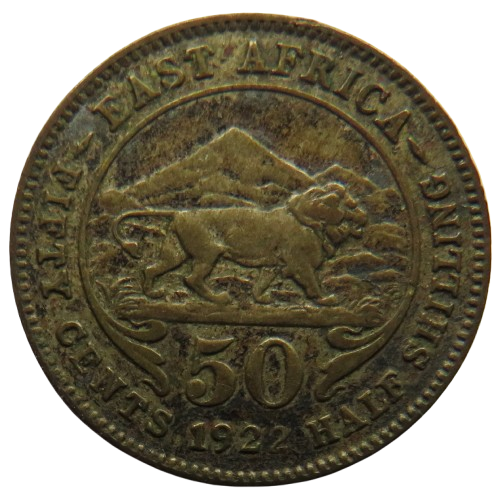 1922 King George V East Africa 50 Cents 1/2 Shilling Coin