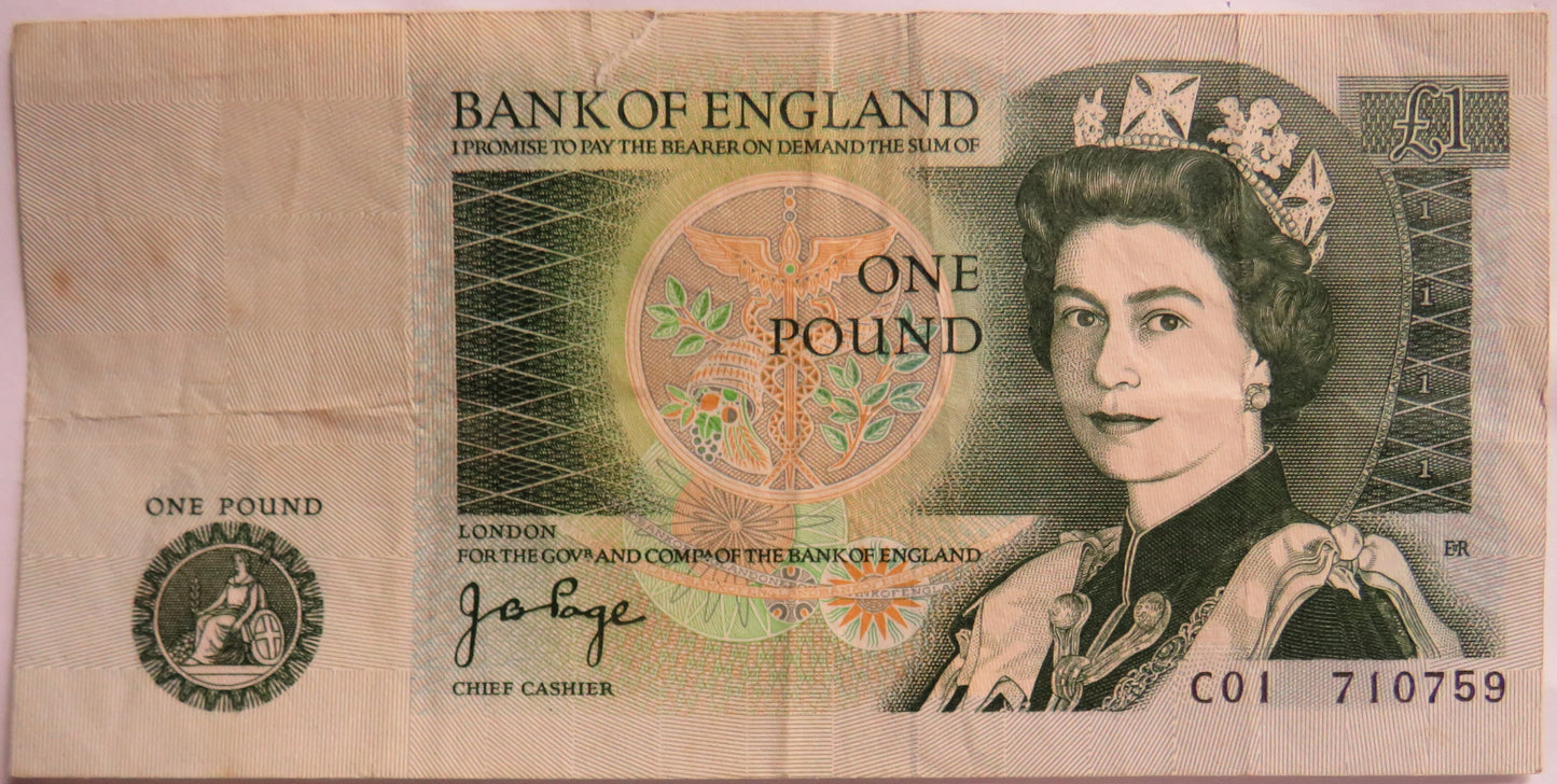 C.1978 Bank of England £1 One Pound Banknote J.B. Page (C01)