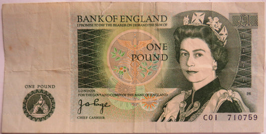 C.1978 Bank of England £1 One Pound Banknote J.B. Page (C01)