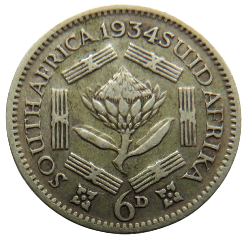 1934 King George V South Africa Silver Sixpence Coin