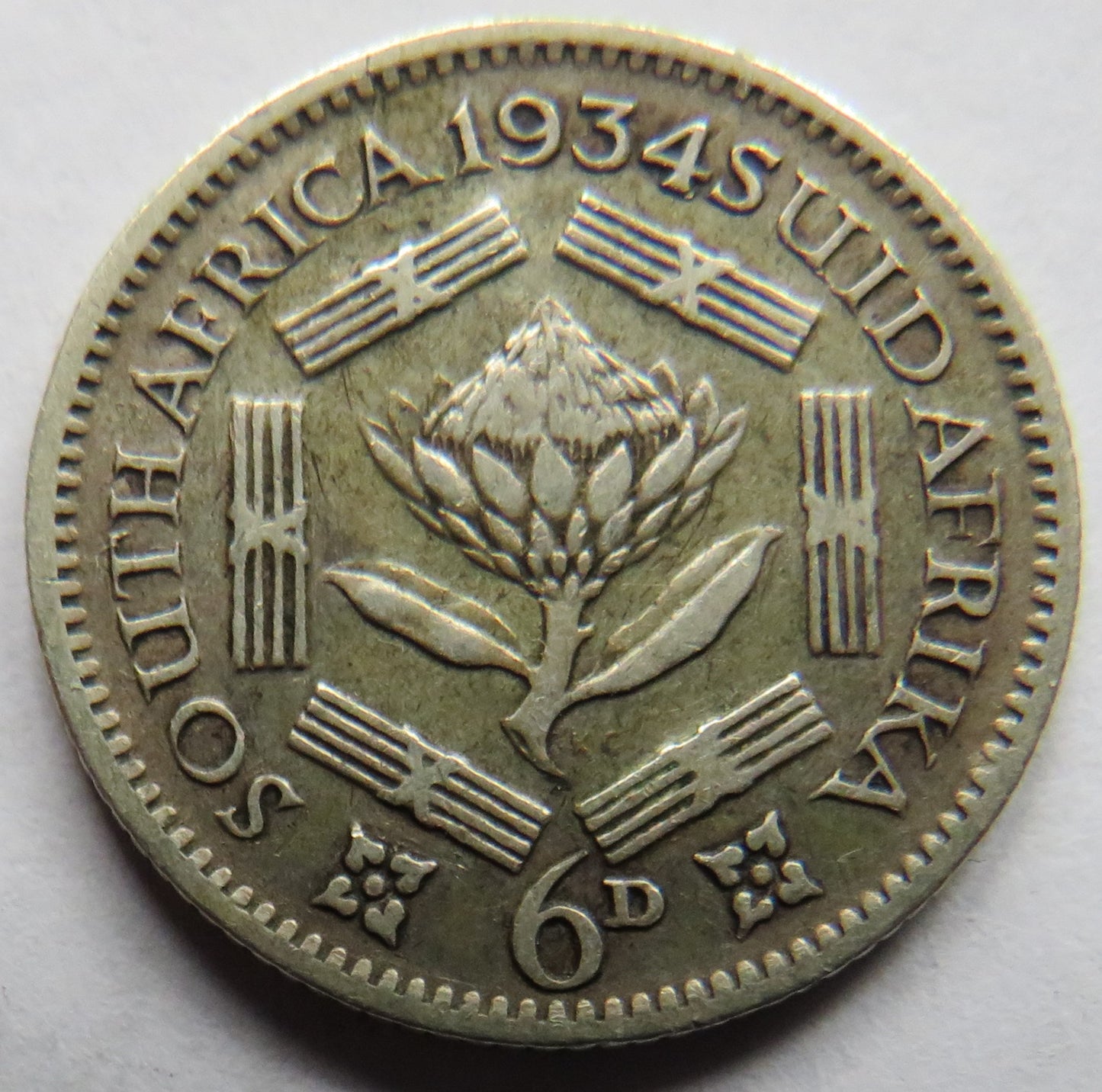 1934 King George V South Africa Silver Sixpence Coin