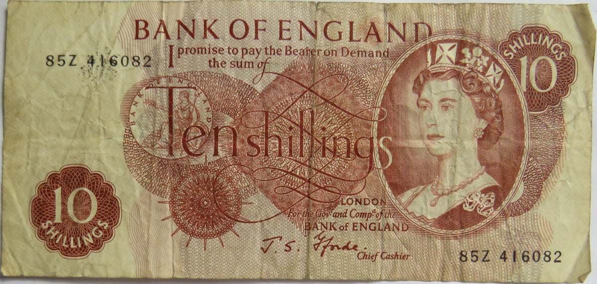 C.1967 Bank of England 10 Ten Shillings Banknote J.S. Fforde (85Z)