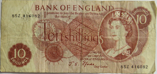 C.1967 Bank of England 10 Ten Shillings Banknote J.S. Fforde (85Z)