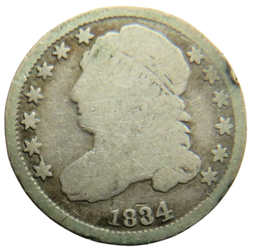 1834 USA Silver 10 Cents / Capped Bust Dime Coin