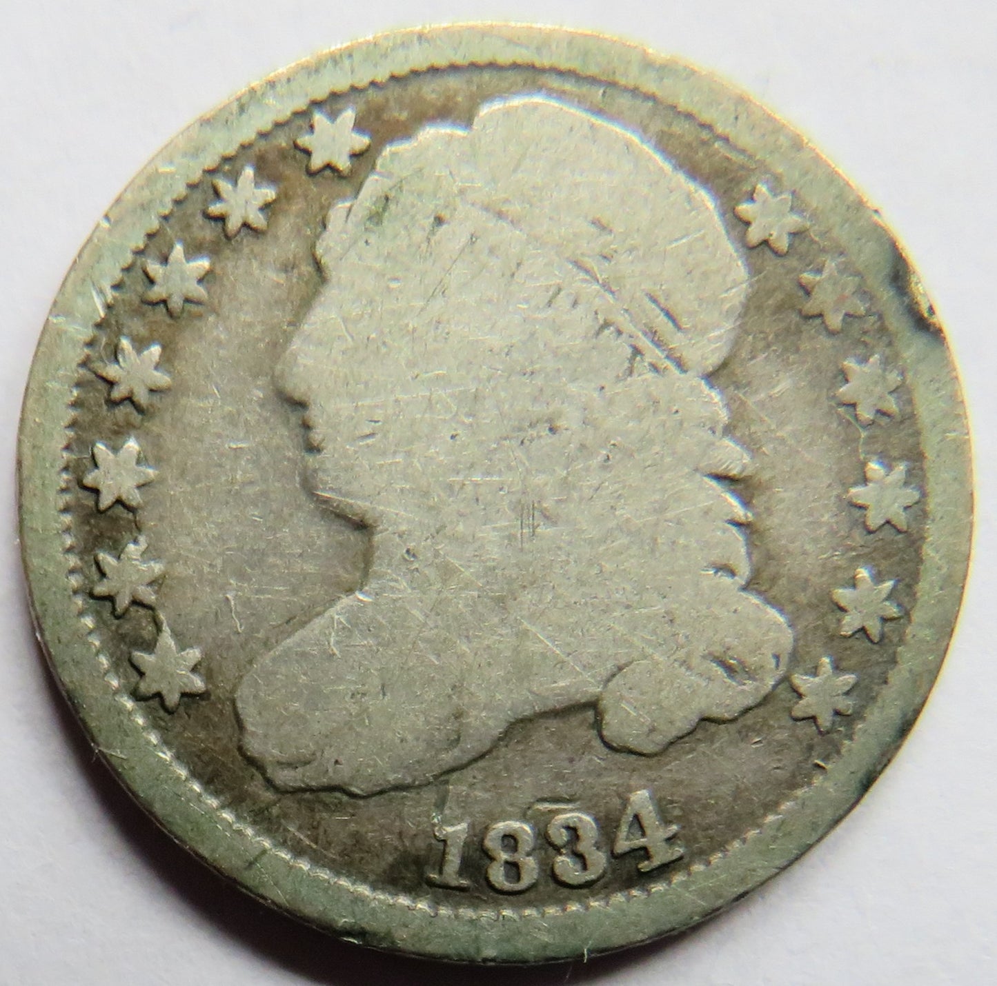 1834 USA Silver 10 Cents / Capped Bust Dime Coin