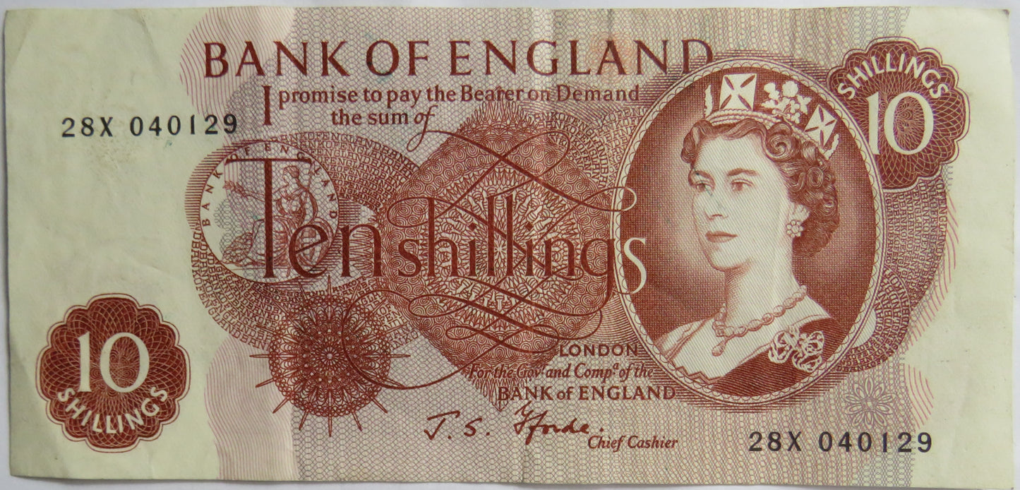 C.1967 Bank of England 10 Ten Shillings Banknote J.S. Fforde (28X)