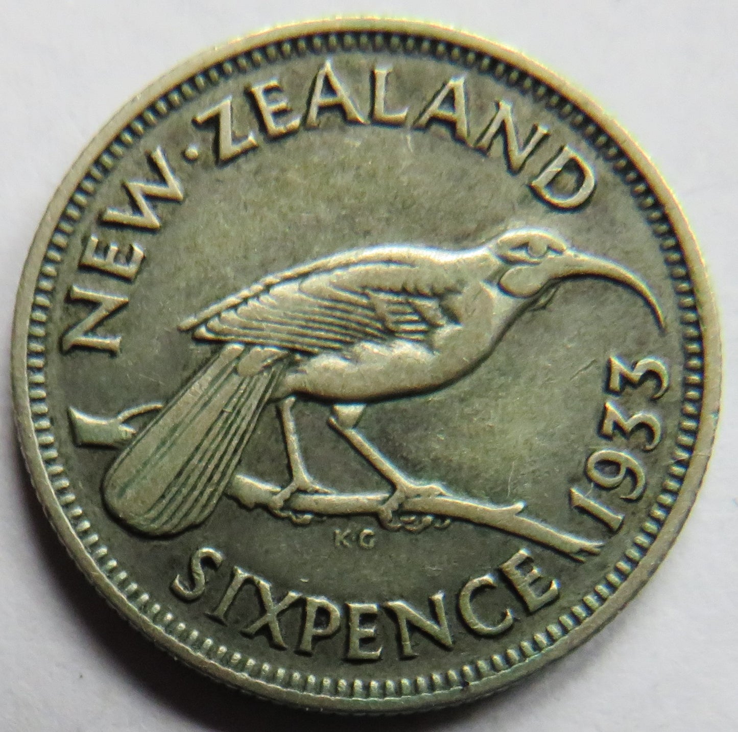 1933 King George V New Zealand Silver Sixpence Coin