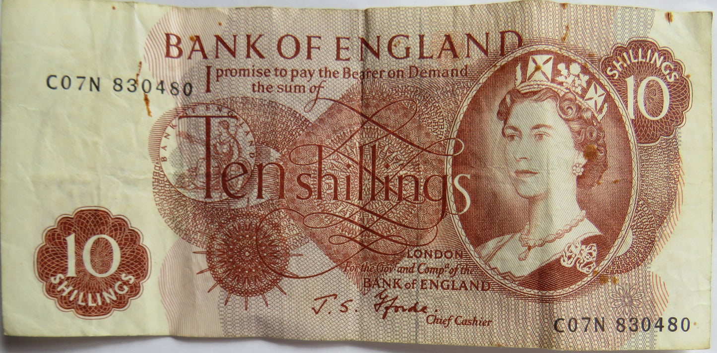 C.1967 Bank of England 10 Ten Shillings Banknote J.S. Fforde (C07N)