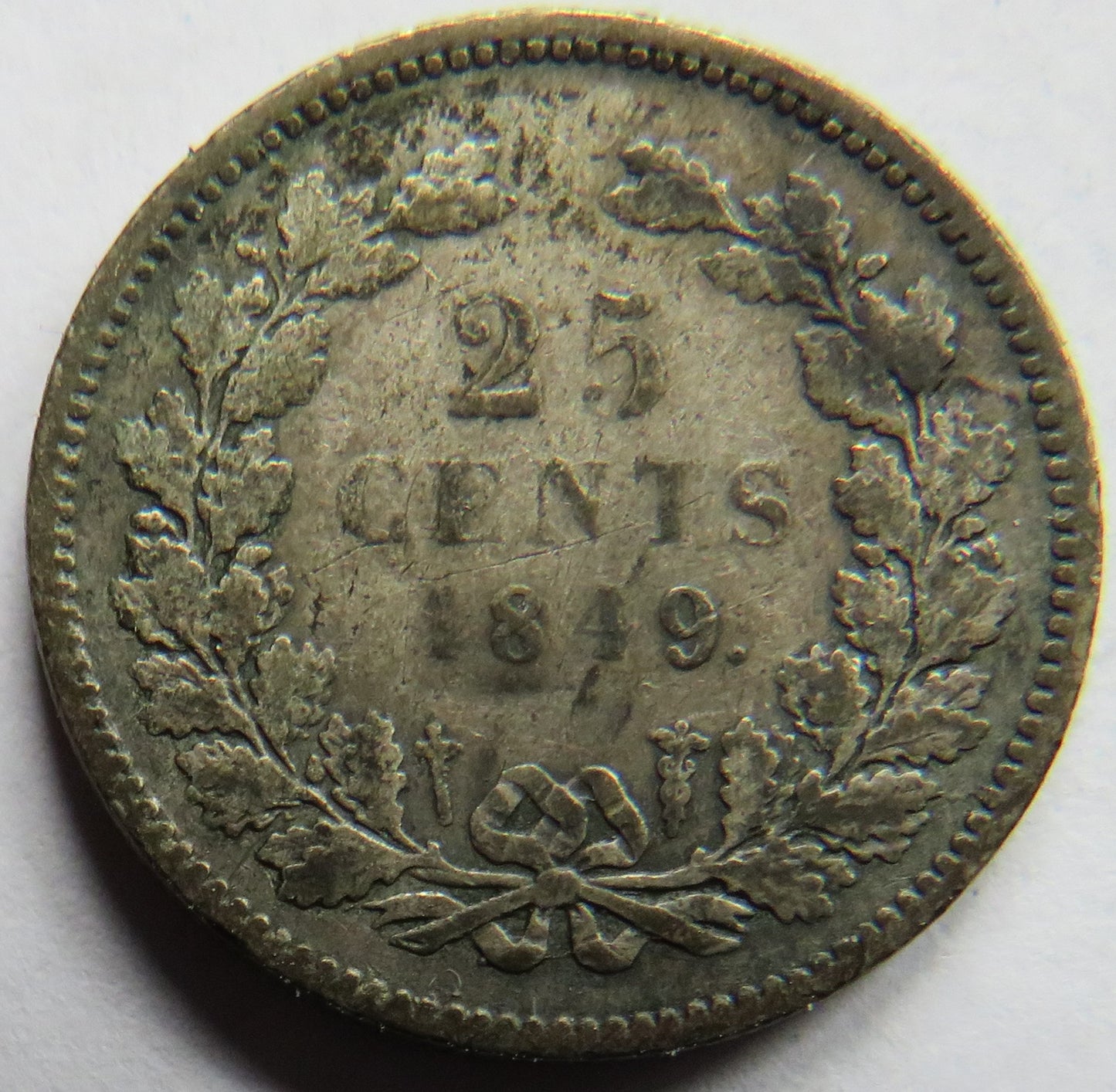 1849 Netherlands Silver 25 Cents Coin