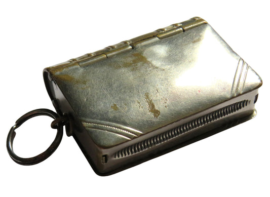 Antique Silver Plate Vesta & Stamp Case In Style Of Book
