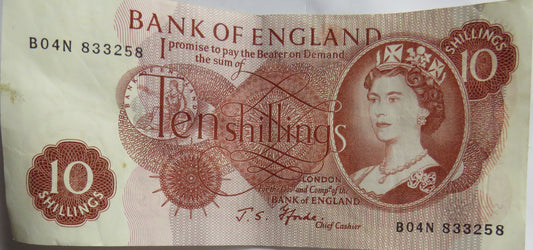 C.1967 Bank of England 10 Ten Shillings Banknote J.S. Fforde (B04N)