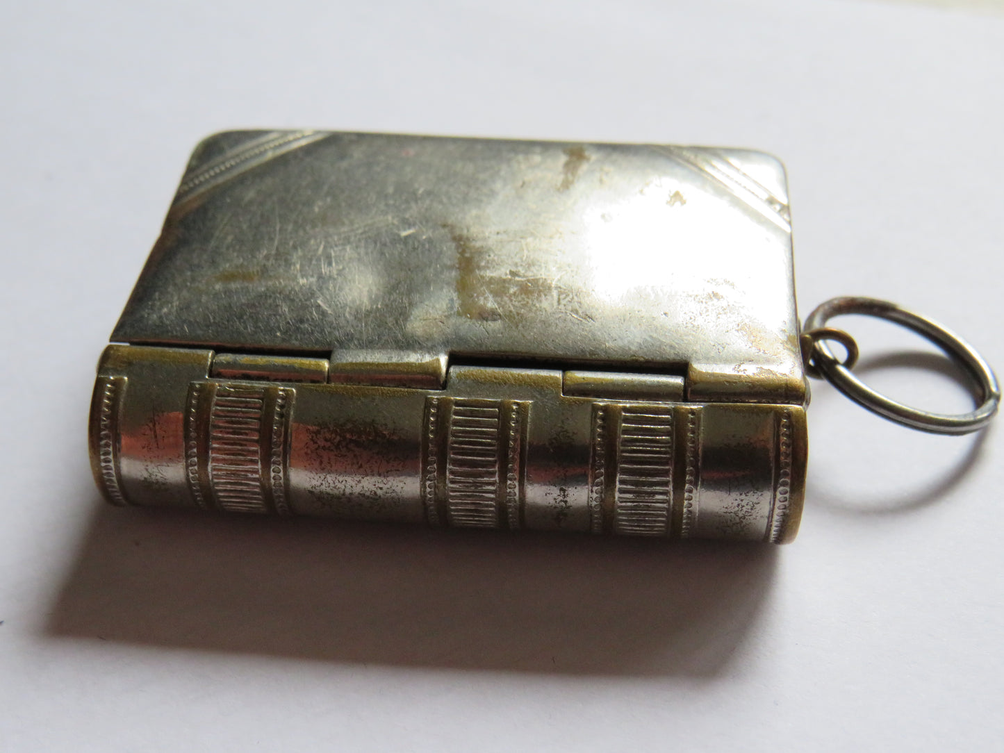 Antique Silver Plate Vesta & Stamp Case In Style Of Book