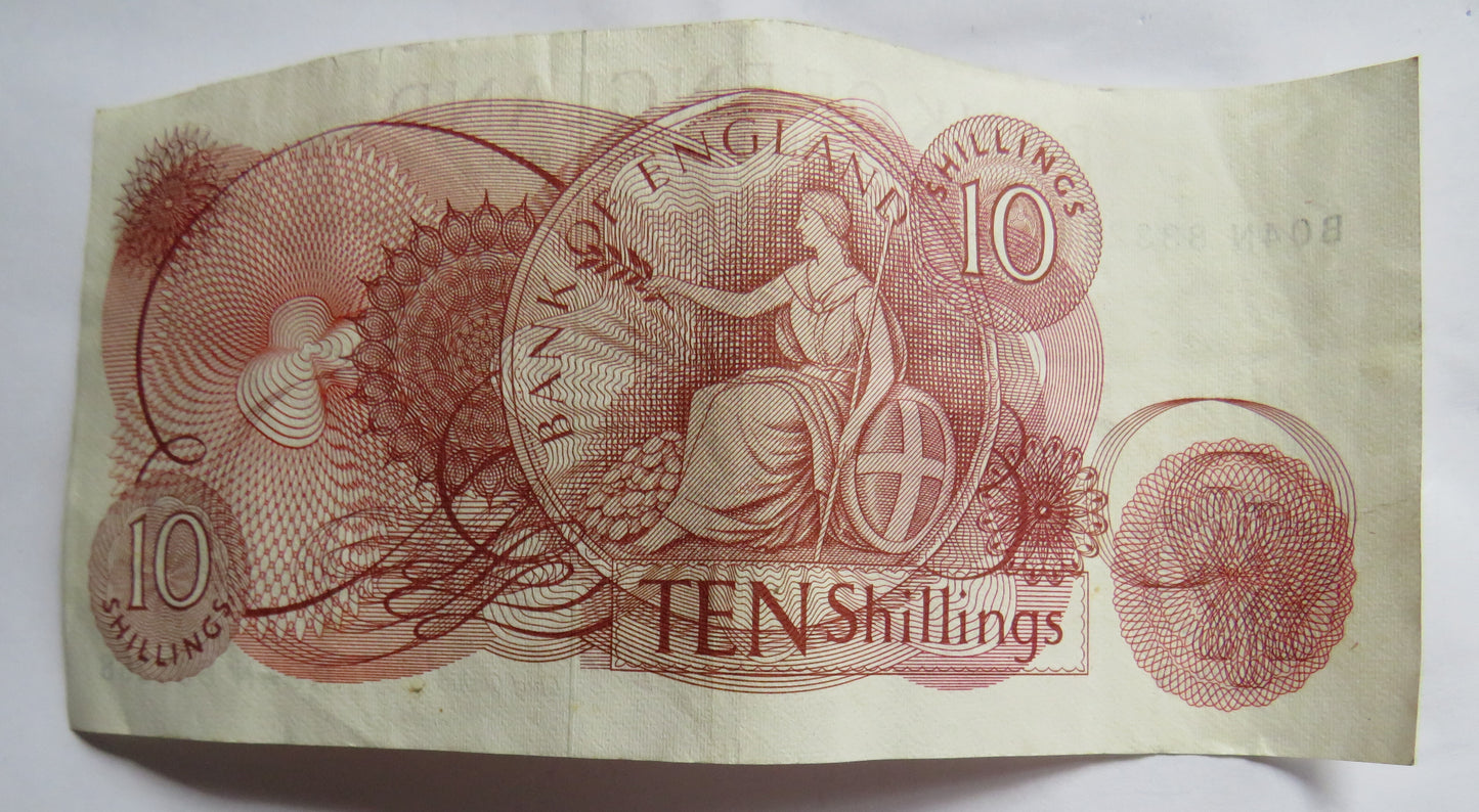 C.1967 Bank of England 10 Ten Shillings Banknote J.S. Fforde (B04N)