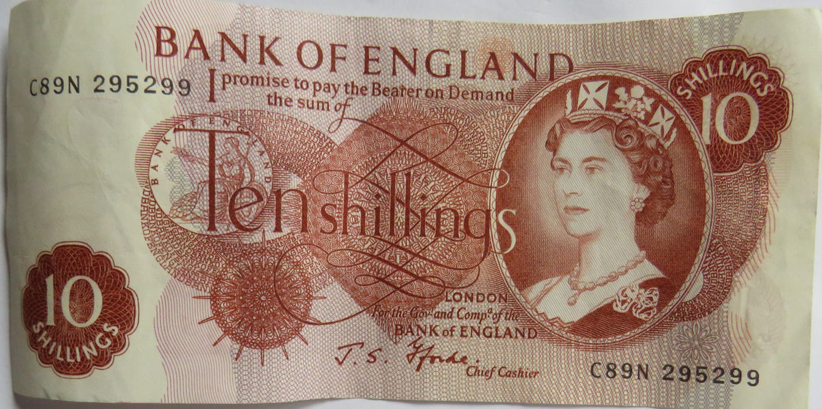 C.1967 Bank of England 10 Ten Shillings Banknote J.S. Fforde ( C89N)