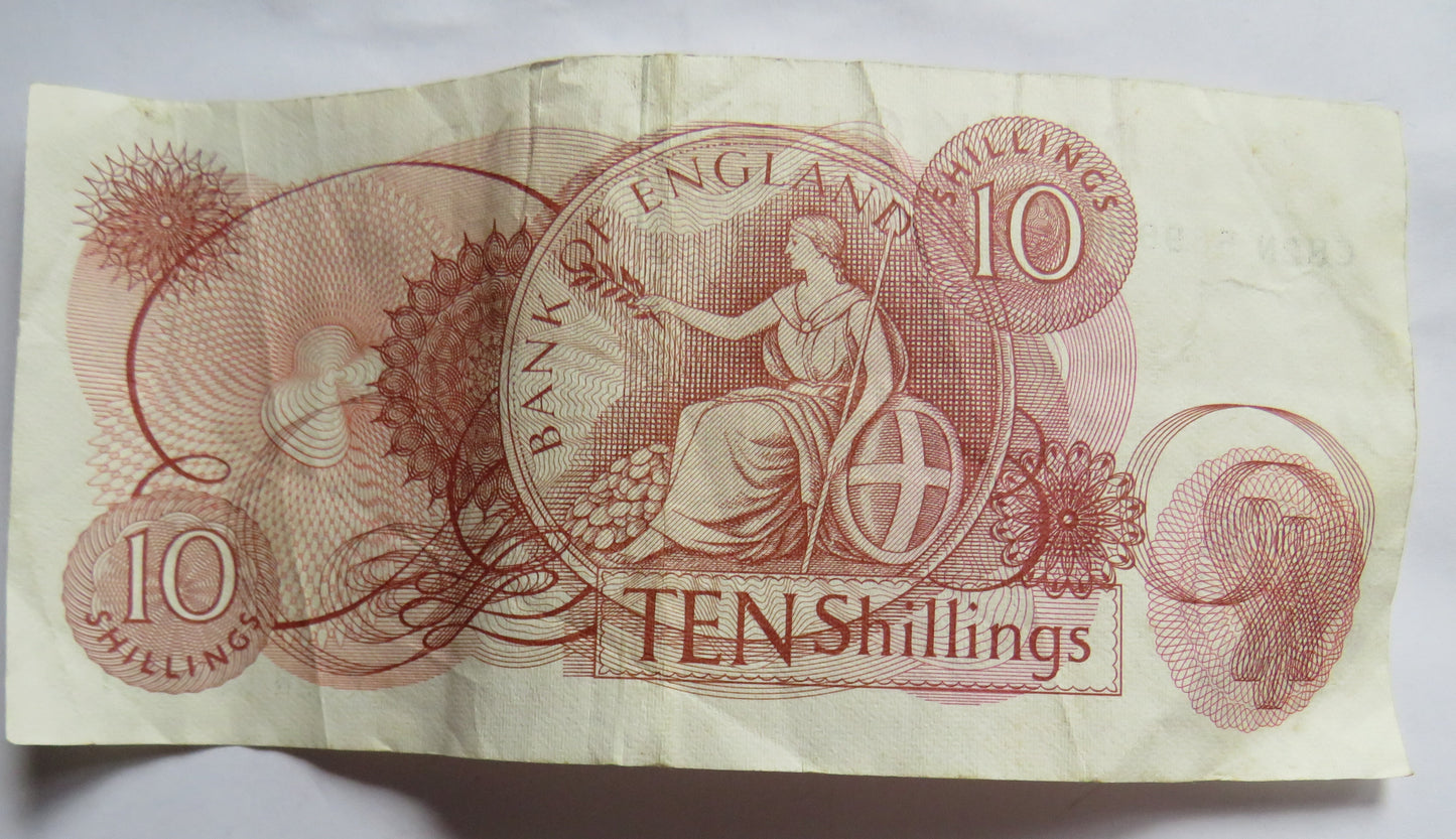 C.1967 Bank of England 10 Ten Shillings Banknote J.S. Fforde (C82N)