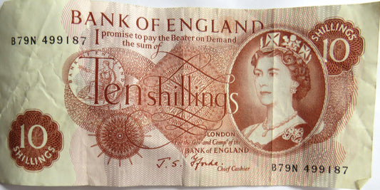 C.1967 Bank of England 10 Ten Shillings Banknote J.S. Fforde (B79N)