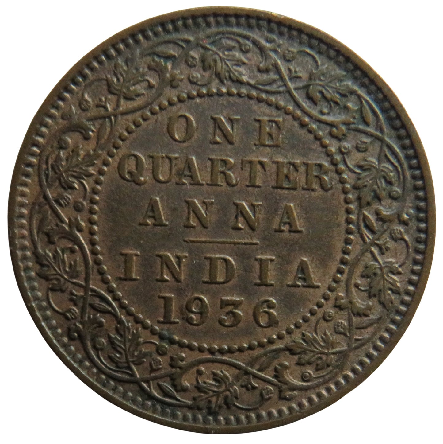 1936 King George V India 1/4 Anna Coin