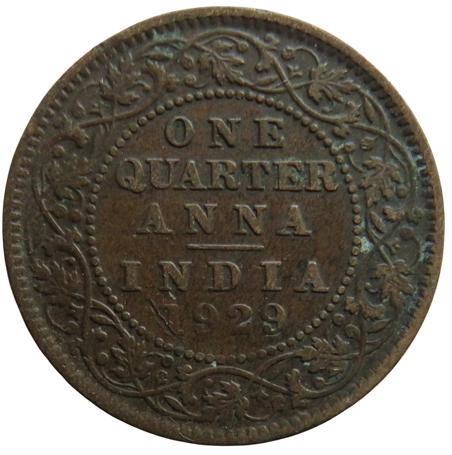 1929 King George V India 1/4 Anna Coin