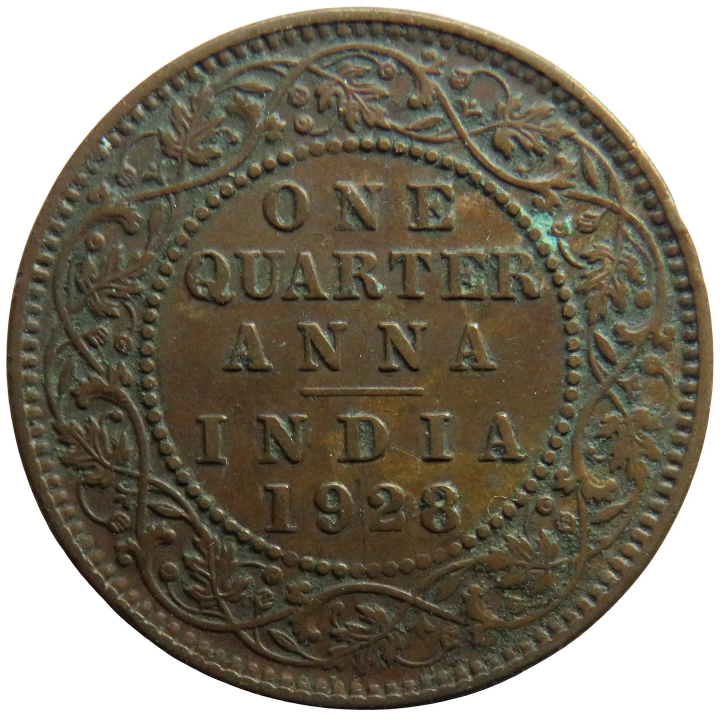 1928 King George V India 1/4 Anna Coin