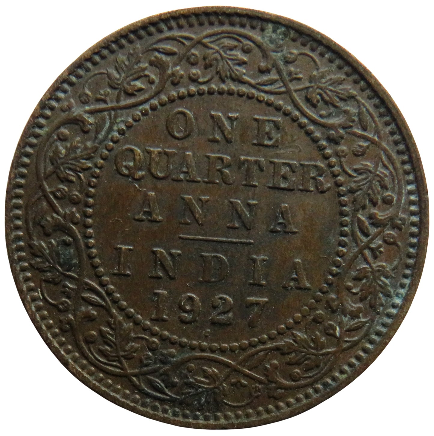 1927 King George V India 1/4 Anna Coin