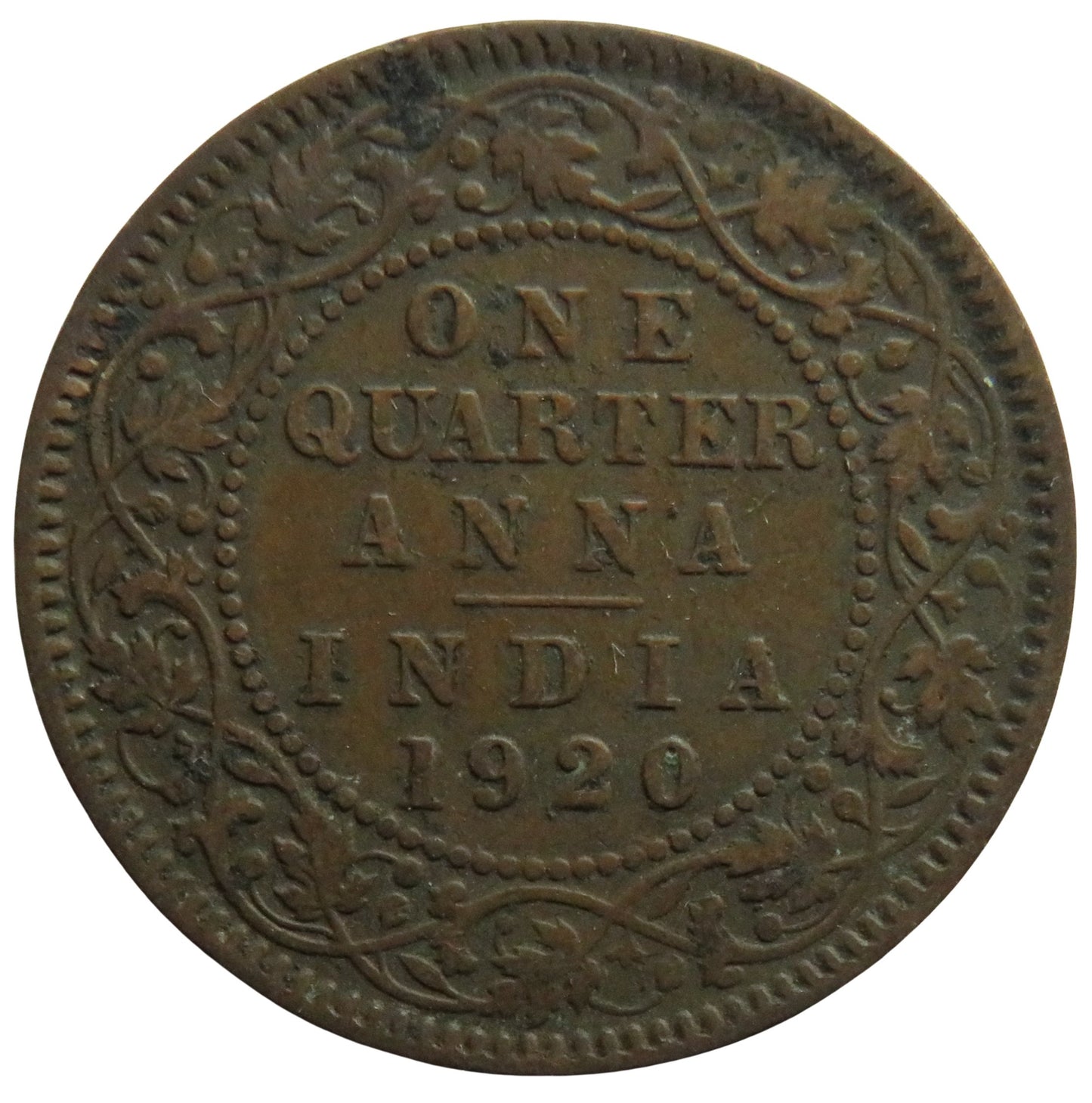 1920 King George V India 1/4 Anna Coin