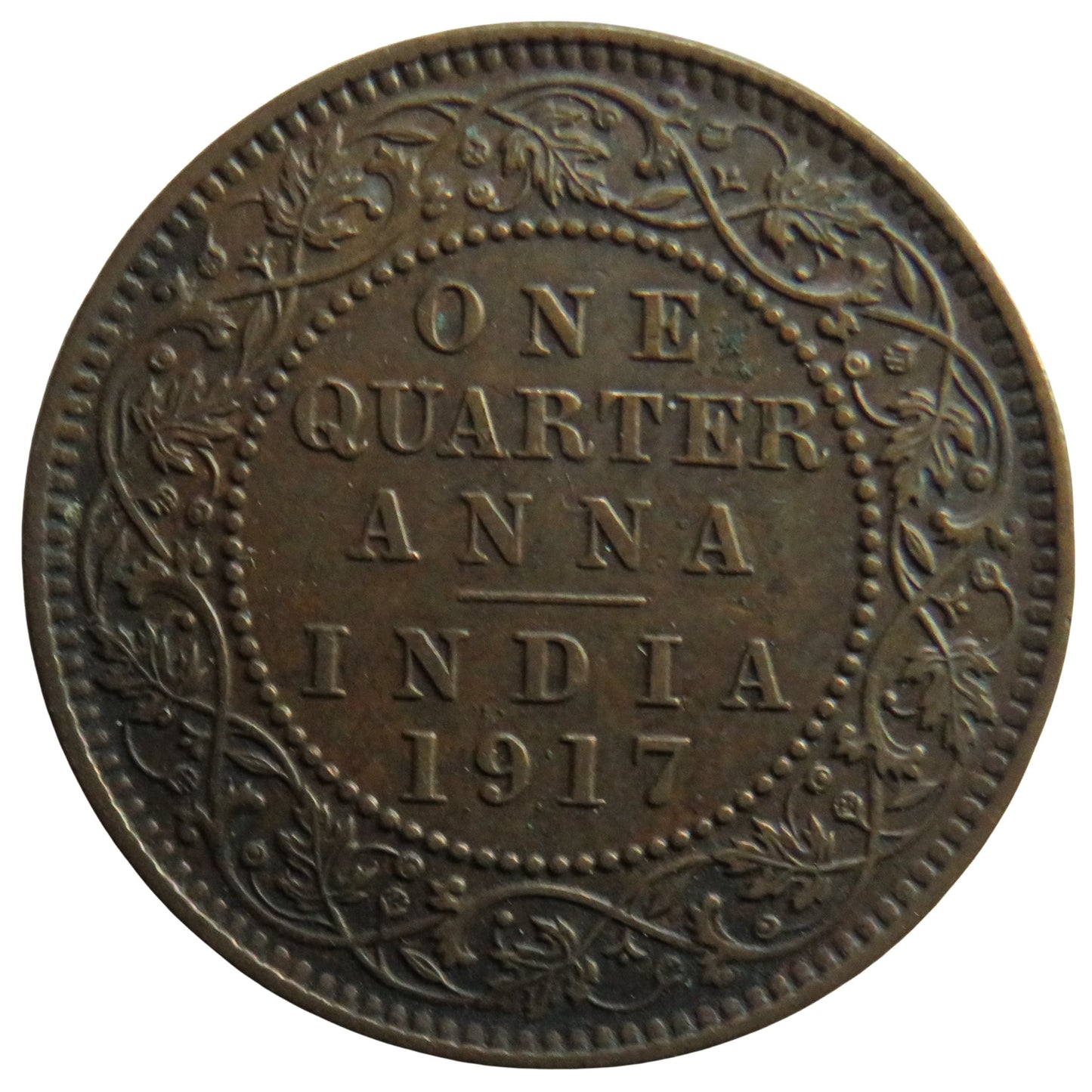1917 King George V India 1/4 Anna Coin