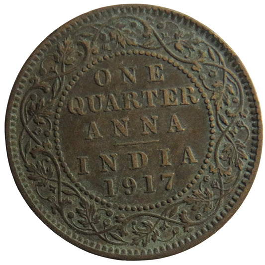 1917 King George V India 1/4 Anna Coin