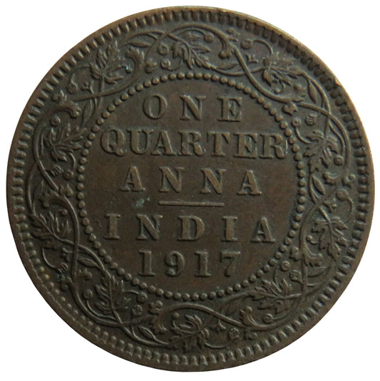 1917 King George V India 1/4 Anna Coin