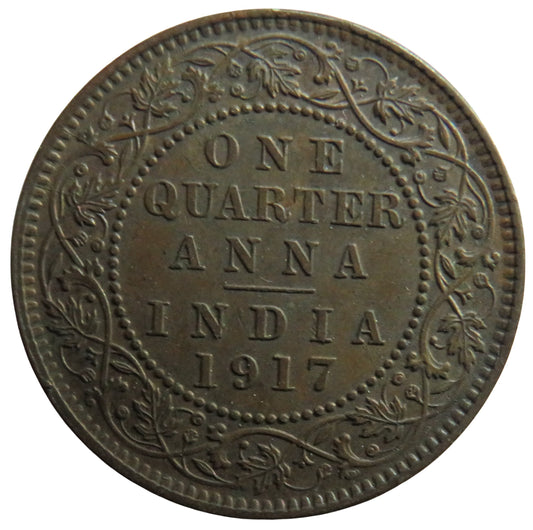 1917 King George V India 1/4 Anna Coin
