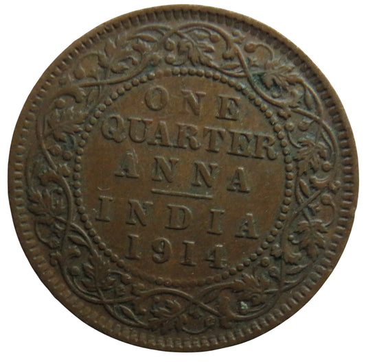 1914 King George V India 1/4 Anna Coin