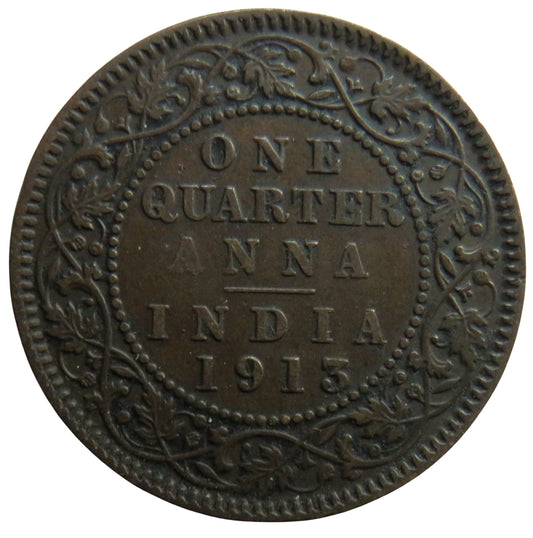 1913 King George V India 1/4 Anna Coin