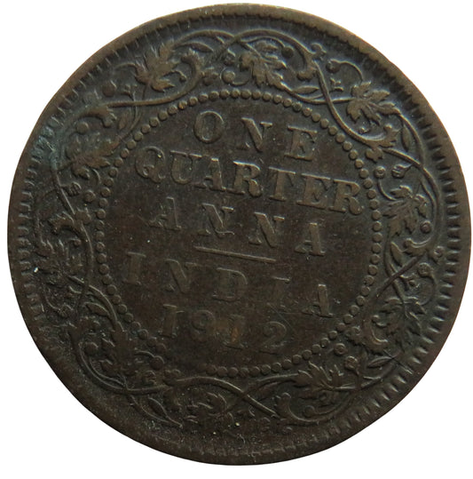 1912 King George V India 1/4 Anna Coin