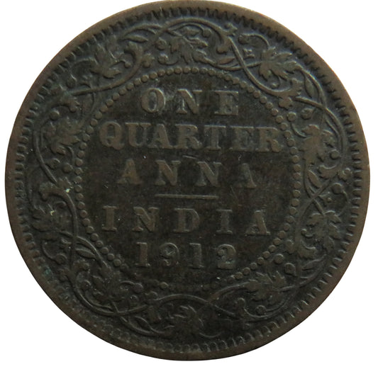 1912 King George V India 1/4 Anna Coin