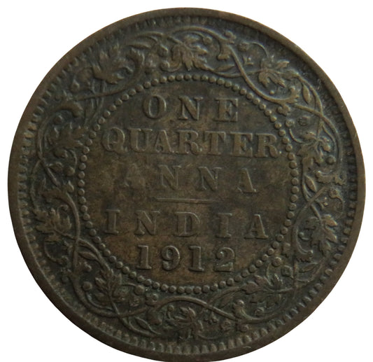 1912 King George V India 1/4 Anna Coin